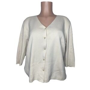 Hampshire Studio Cardigan Sweater Cream Petite X-Large 3/4‎ Sleeve Spring Summer
